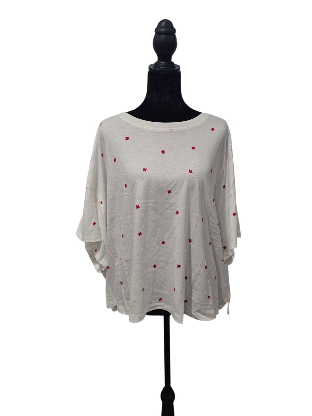 Old Navy White Short-Sleeve Boxy Tee with Red Embroidered Accents